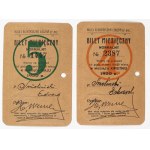 [Łódź]. Documents of everyday life: coal ration cards from 1917–1918 (2 items); monthly passes from 1930–1933 (3 items); an honorary ticket to a sports circus for the International Wrestling Champions Tournament (no year).