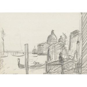 Wojciech WEISS (1875–1950), Gondoly v Benátkách s kostelem Santa Maria della Salute v dálce