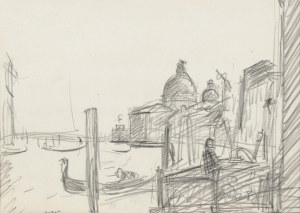 Wojciech WEISS (1875-1950), Gondole w Wenecji z kościołem Santa Maria della Salute w dali
