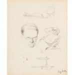 Eugeniusz ZAK (1887-1926), Szkice głowy mężczyzny, leżącej postaci męskiej, mebla, psa, 1904