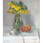 Olgierd BIERWIACZONEK (1925-2002), Martwa natura z kwiatami i owocami na stole