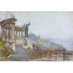 Władysław SERAFIN (1905-1988), Widok na Budapeszt z góry Gellerta z pomnikiem świętego męczennika