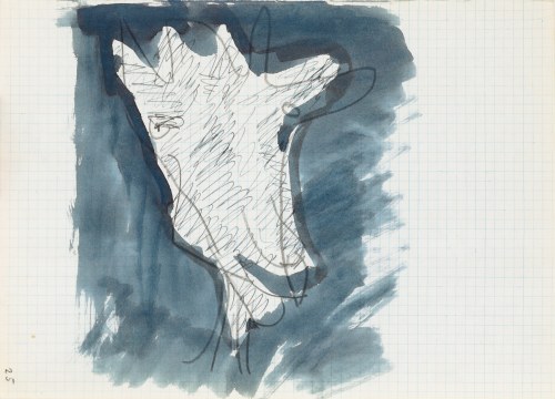 Jerzy PANEK (1918-2001), Głowa kozy na granatowym tle, 1964 [14 sierpnia]. Rysunek ze 