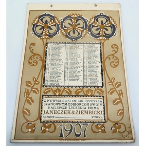JANECZEK & ZIEMBICKI Kalendarz ścienny na rok 1907 r.