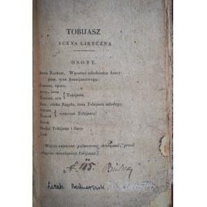 WITWICKI, Stefan, TOBIJASZ: A LYRICAL SCENE, a gift from Leszek Bednarczuk (signed) to Prof. Tadeusz Ulewicz, first edition 1829.