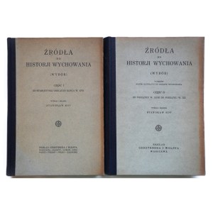 KOT, Stanisław, Sources for the History of Education (selection), Volumes I and II—complete edition, Warsaw, 1929. Good condition