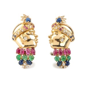 FILIPPO MORONI, Ruby sapphire emerald diamond gold pair of errings