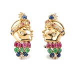 FILIPPO MORONI, Ruby sapphire emerald diamond gold pair of errings