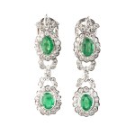 Emerald diamond gold drop pair of earrings