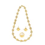 SCHREIBER MILANO 18-karat yellow gold parure, comprising a necklace, a pair of earrings and a ring, Milan, probably dating from the 1970s-1980s