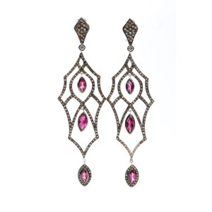 Diamond rubelite gold earrings