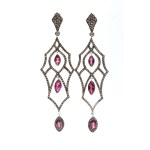 Diamond rubelite gold earrings