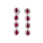 Ruby diamond gold drop pair of earrings