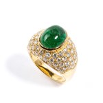 Emerald diamond gold band ring