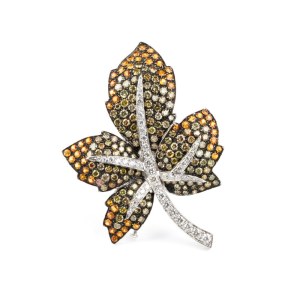 Gold and diamond leaf-shaped brooch