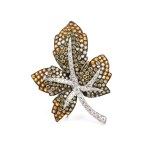 Gold and diamond leaf-shaped brooch
