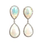 Opal diamond pair of gold drop earrings