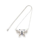 Diamond sapphire gold necklace pendant-brooch