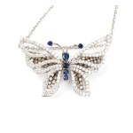 Diamond sapphire gold necklace pendant-brooch