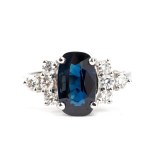 Blue sapphire diamond gold ring