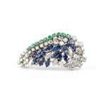 Diamond sapphire emerald gold brooch