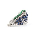Diamond sapphire emerald gold brooch