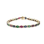 Emerald ruby sapphire diamond gold tennis bracelet