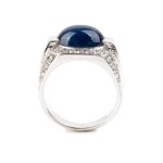Blue sapphire diamond gold band ring
