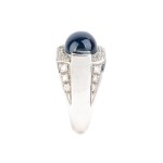 Blue sapphire diamond gold band ring