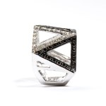 Geometric gold and diamond ring