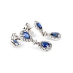 Blue sapphire diamond gold pair of drop earrings