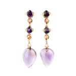 Amethyst fancy sapphire gold drop pair of earrings