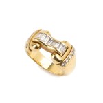 Diamond-set buckle design gold ring