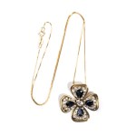 Necklace and four-leaf clover pendant with sapphires and diamonds