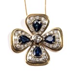 Necklace and four-leaf clover pendant with sapphires and diamonds