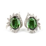 Diamond tourmaline gold pair of earrings