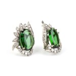 Diamond tourmaline gold pair of earrings
