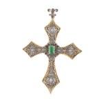 Emerald gold silver cross pendant