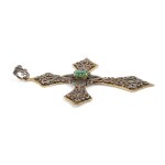 Emerald gold silver cross pendant