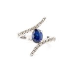 Blue sapphire diamond gold ring