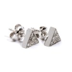 A pair of geometric gold and diamond earrings