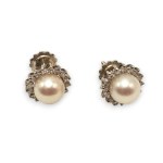 Diamond and pearl gold earrings