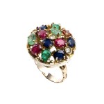 Diamonds, emeralds, rubies, and sapphires gold ring