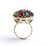 Diamonds, emeralds, rubies, and sapphires gold ring