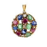 Diamonds colored stone gold pendant