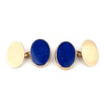 A pair of gold and lapis lazuli cufflinks