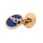 A pair of gold and lapis lazuli cufflinks