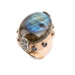 Labradorite diamond gold silver band ring