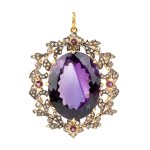 Amethyst diamond ruby gold and silver pendant