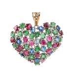 Diamond colored stone silver gold heart shaped pendant